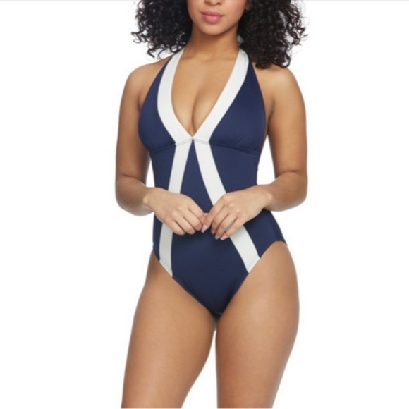 Vince Camuto Sun Block Color-Block Halter One-Piece Swimsuit - Picture 10 of 12